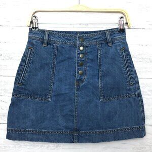 Free People Women's Jean Skirt Snap Front Cotton Boho Denim Skirt size 25